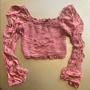 Wild Fable Pink Smocked Long Sleeve Crop Blouse